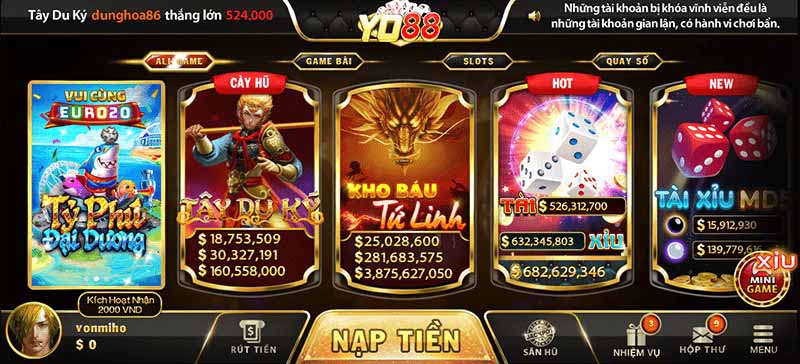 Giao diện game Yo88 chất nhất thị trường