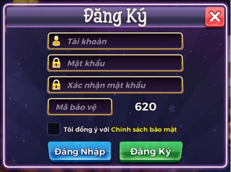 nhập thông tin đăng ký theo yêu cầu của cổng game