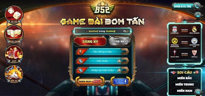 Đăng nhập tài khoản game bài bom tấn B52