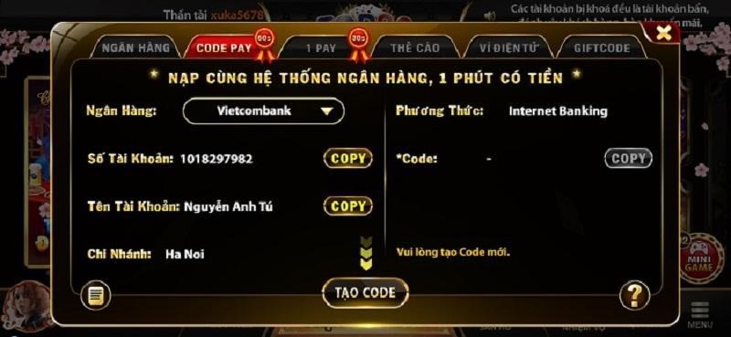 dùng code pay để nạp tiền vào top88