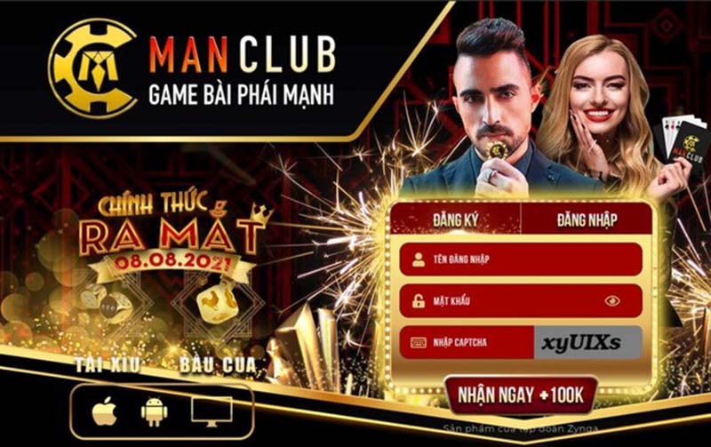 Giao diện màn hình đăng nhập tại Man Club