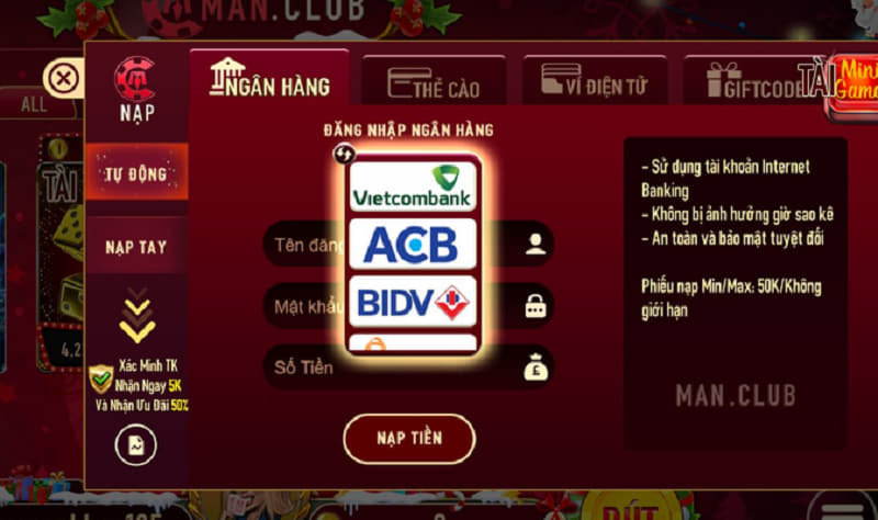 nạp tiền tài khoản game tại man club