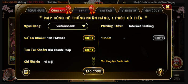 nạp tiền yo88 qua code pay